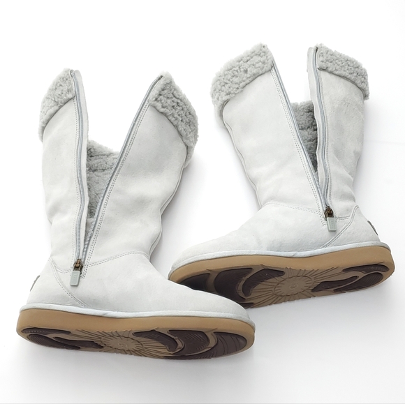 UGG Women's Plumdale Shearling Cuff Tall Suede Wool Lining Gray Boots Zip Size 7 - Picture 14 of 16